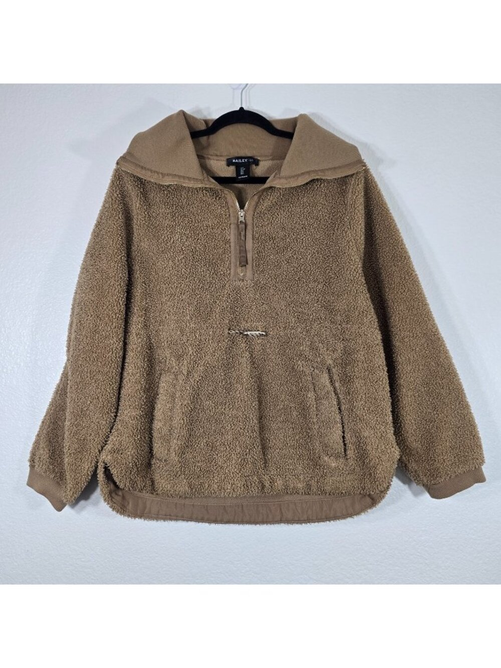 Bailey 44 Teddy Pullover Sweater Women Small 1/4 Zip Brown Pockets Athleisure
